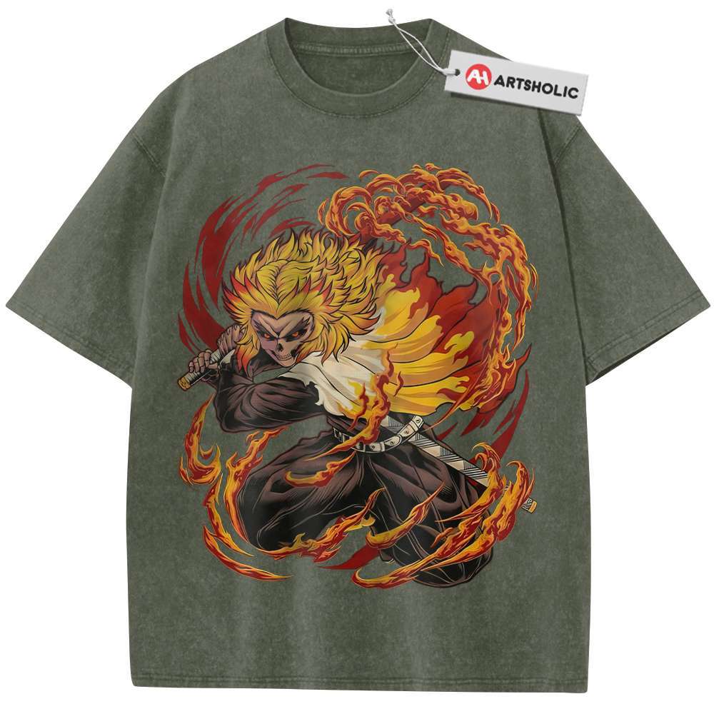 Alternative view of Skull Kyojuro Rengoku Shirt, Demon Slayer Shirt, Anime Shirt, Vintage T-Shirt