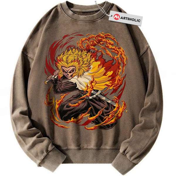 Alternative view of Skull Kyojuro Rengoku Sweatshirt, Demon Slayer Sweatshirt, Anime Sweatshirt, Vintage Sweatshirt