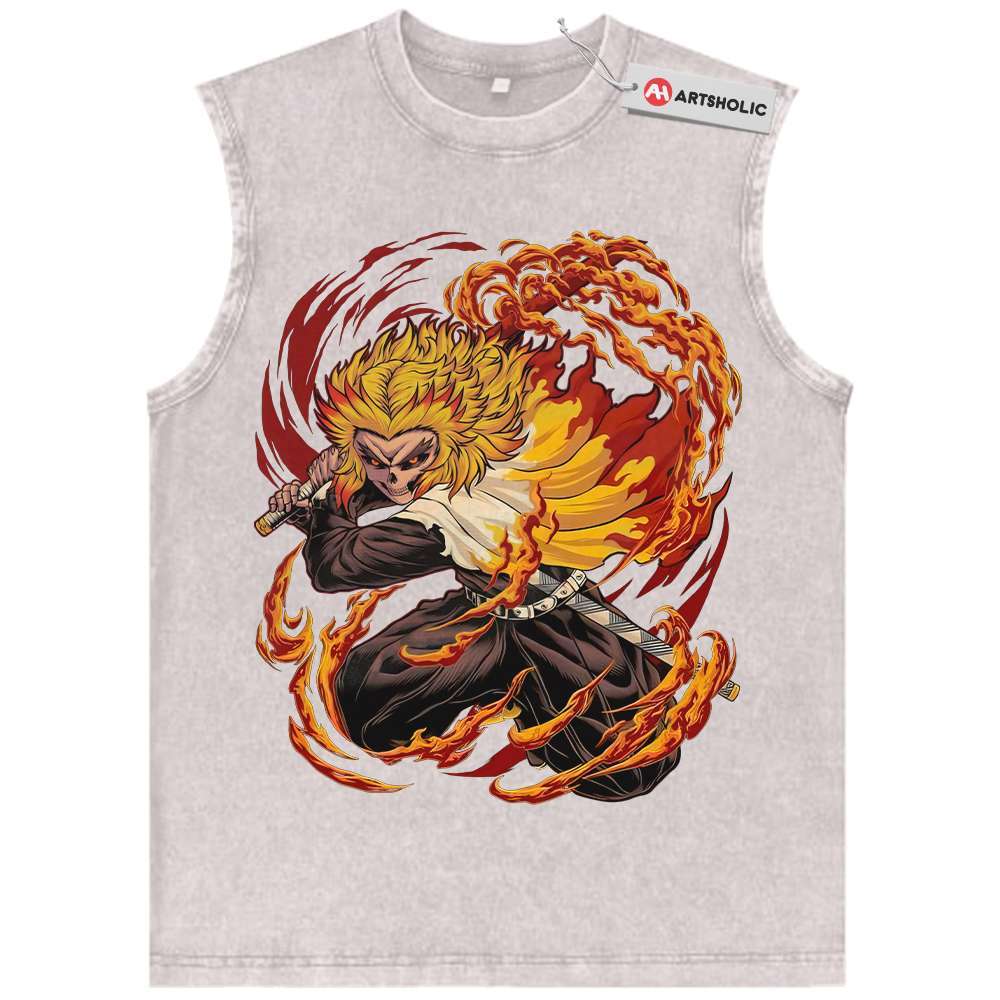 Alternative view of Skull Kyojuro Rengoku Tank Top, Demon Slayer Tank Top, Anime Tank Top, Vintage Tank Top