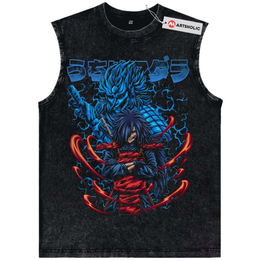 Alternative view of Skull Madara Uchiha Tank Top, Naruto Tank Top, Anime Tank Top, Vintage Tank Top