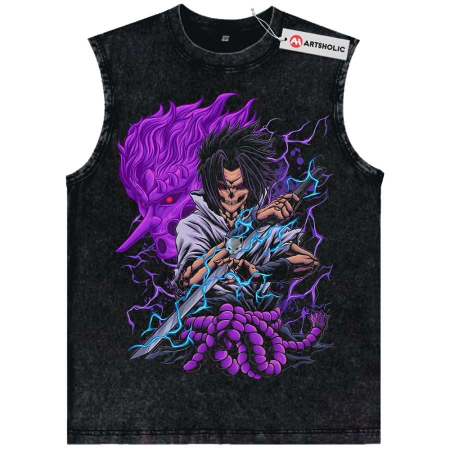 Alternative view of Skull Sasuke Uchiha Tank Top, Naruto Tank Top, Anime Tank Top, Vintage Tank Top