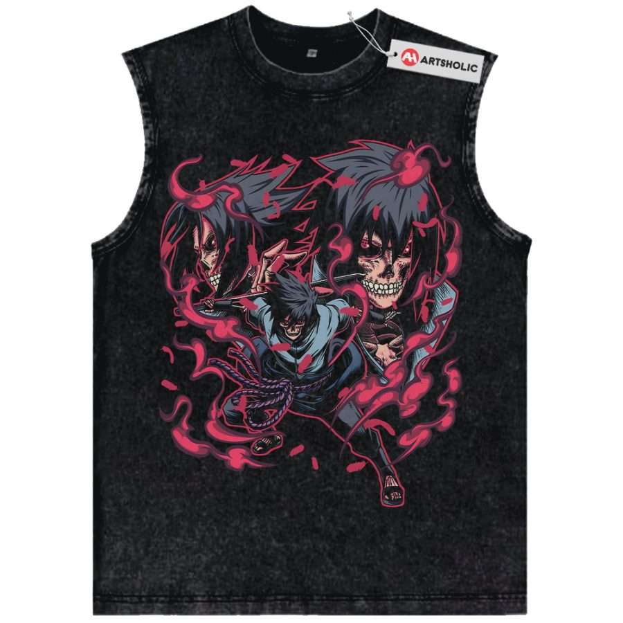 Alternative view of Skull Sasuke Uchiha Tank Top, Naruto Tank Top, Anime Tank Top, Vintage Tank Top