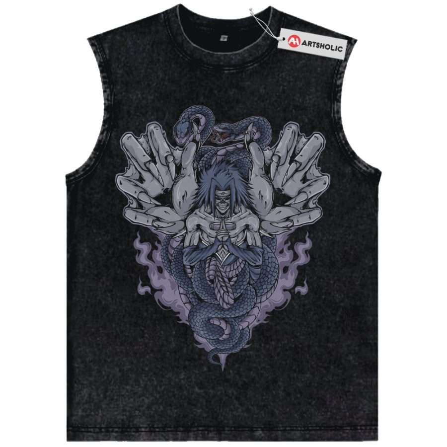 Alternative view of Skull Sasuke Uchiha Tank Top, Naruto Tank Top, Anime Tank Top, Vintage Tank Top