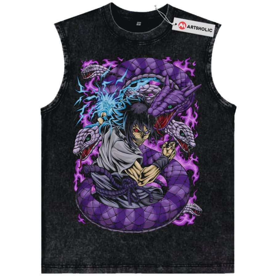 Alternative view of Skull Sasuke Uchiha Tank Top, Naruto Tank Top, Anime Tank Top, Vintage Tank Top