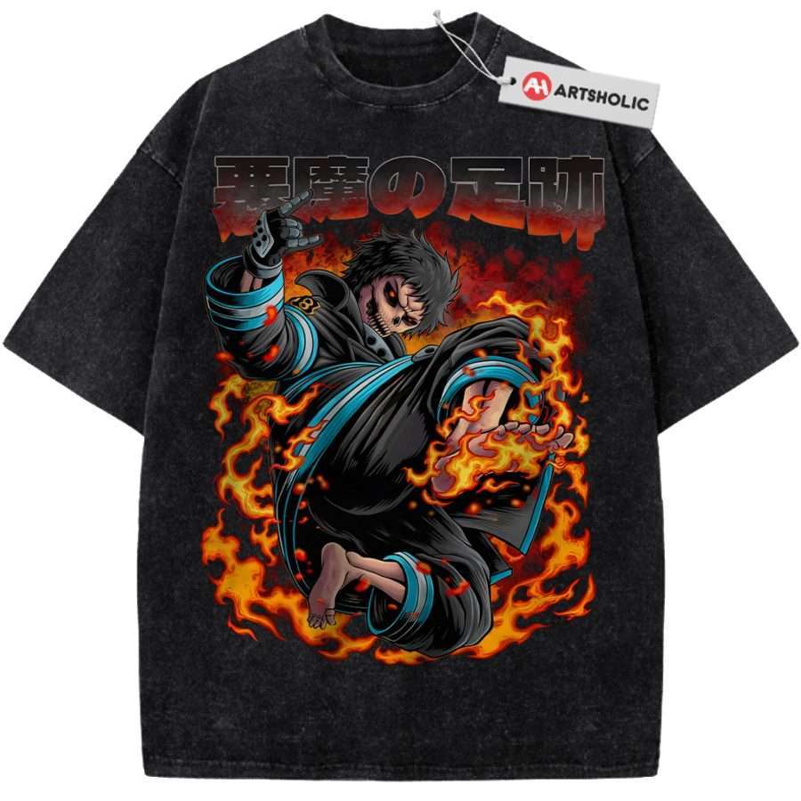 Alternative view of Skull Shinra Kusakabe Shirt, Fire Force Shirt, Anime Shirt, Vintage T-Shirt