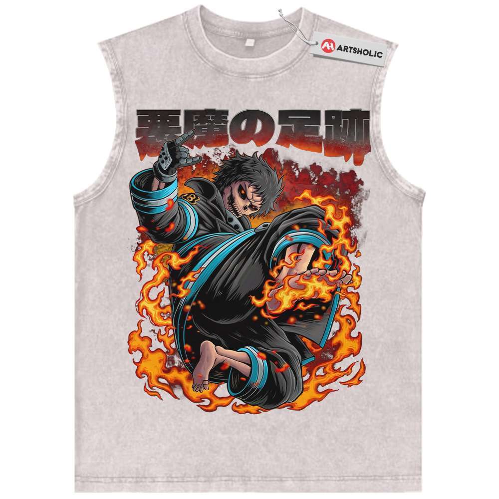 Alternative view of Skull Shinra Kusakabe Tank Top, Fire Force Tank Top, Anime Tank Top, Vintage Tank Top