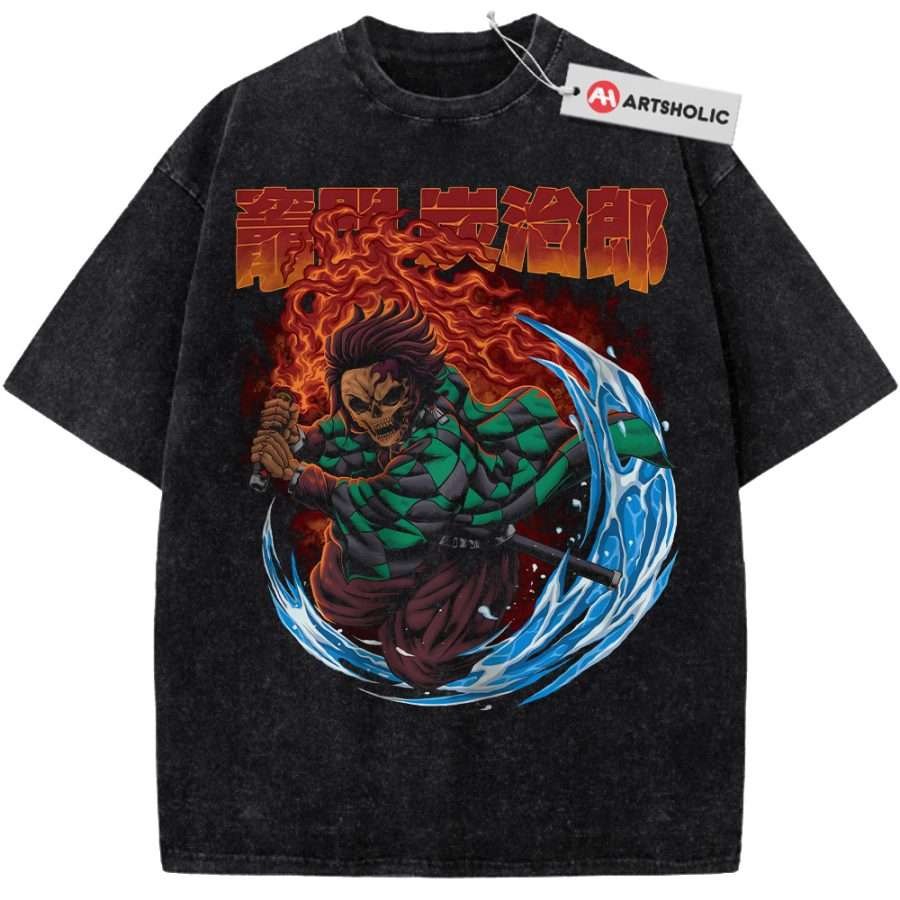 Alternative view of Skull Tanjiro Kamado Shirt, Demon Slayer Shirt, Anime Shirt, Vintage T-Shirt