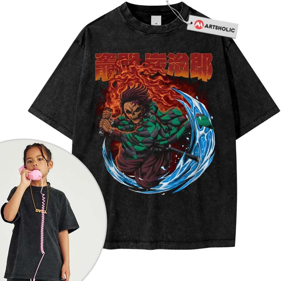 Alternative view of Skull Tanjiro Kamado Shirt For Kids, Demon Slayer Shirt For Kids, Anime Shirt For Kids, Vintage T-Shirt For Kids