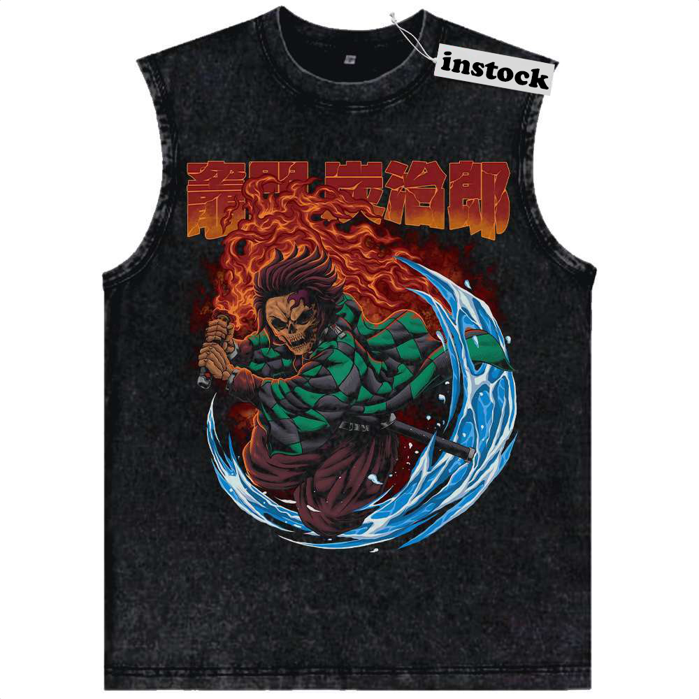 Skull Tanjiro Kamado Tank Top, Demon Slayer Tank Top, Anime Tank Top, Vintage Tank Top