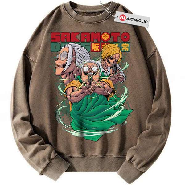 Alternative view of Skull Taro Sakamoto Sweatshirt, Sakamoto Days Sweatshirt, Anime Sweatshirt, Vintage Sweatshirt