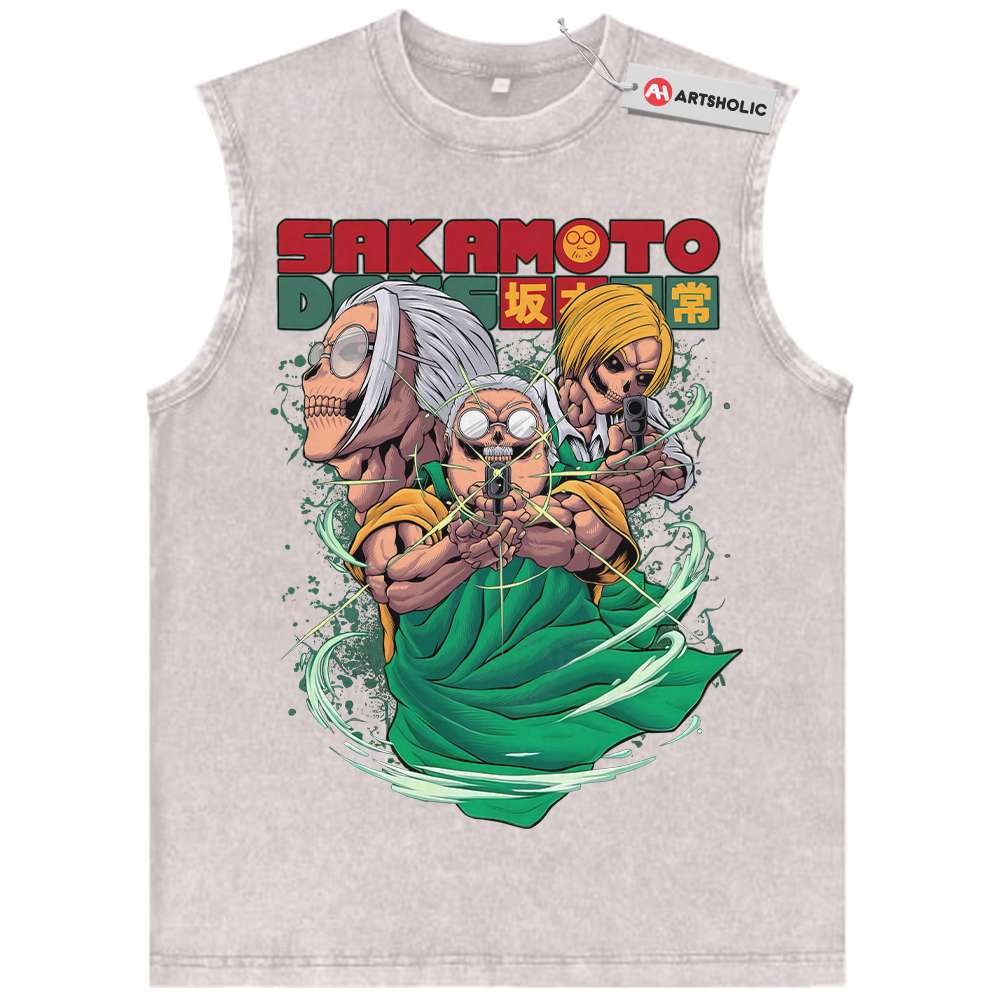 Alternative view of Skull Taro Sakamoto Tank Top, Sakamoto Days Tank Top, Anime Tank Top, Vintage Tank Top