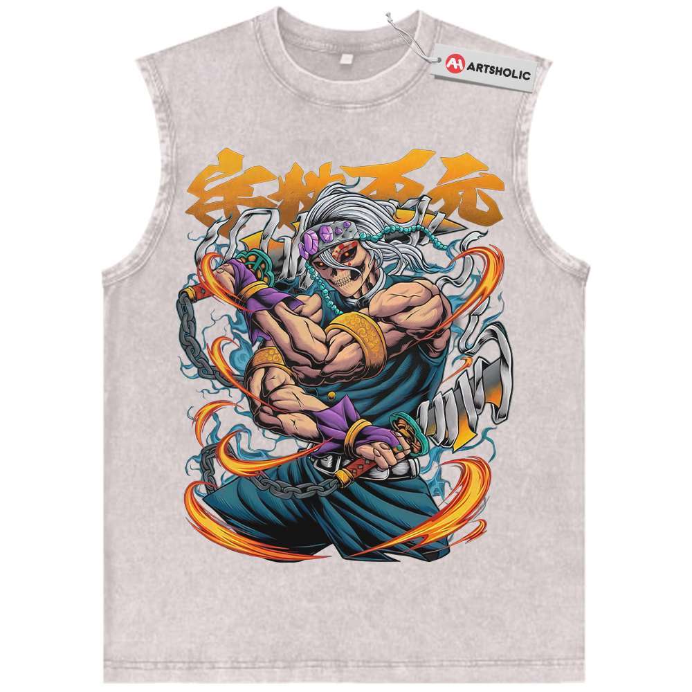 Alternative view of Skull Tengen Uzui Tank Top, Demon Slayer Tank Top, Anime Tank Top, Vintage Tank Top