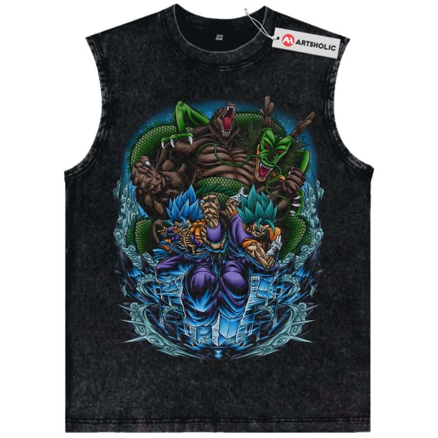 Alternative view of Skull Vegito vs Gogeta Tank Top, Shenron Tank Top, Dragon Ball Tank Top, Anime Tank Top, Vintage Tank Top