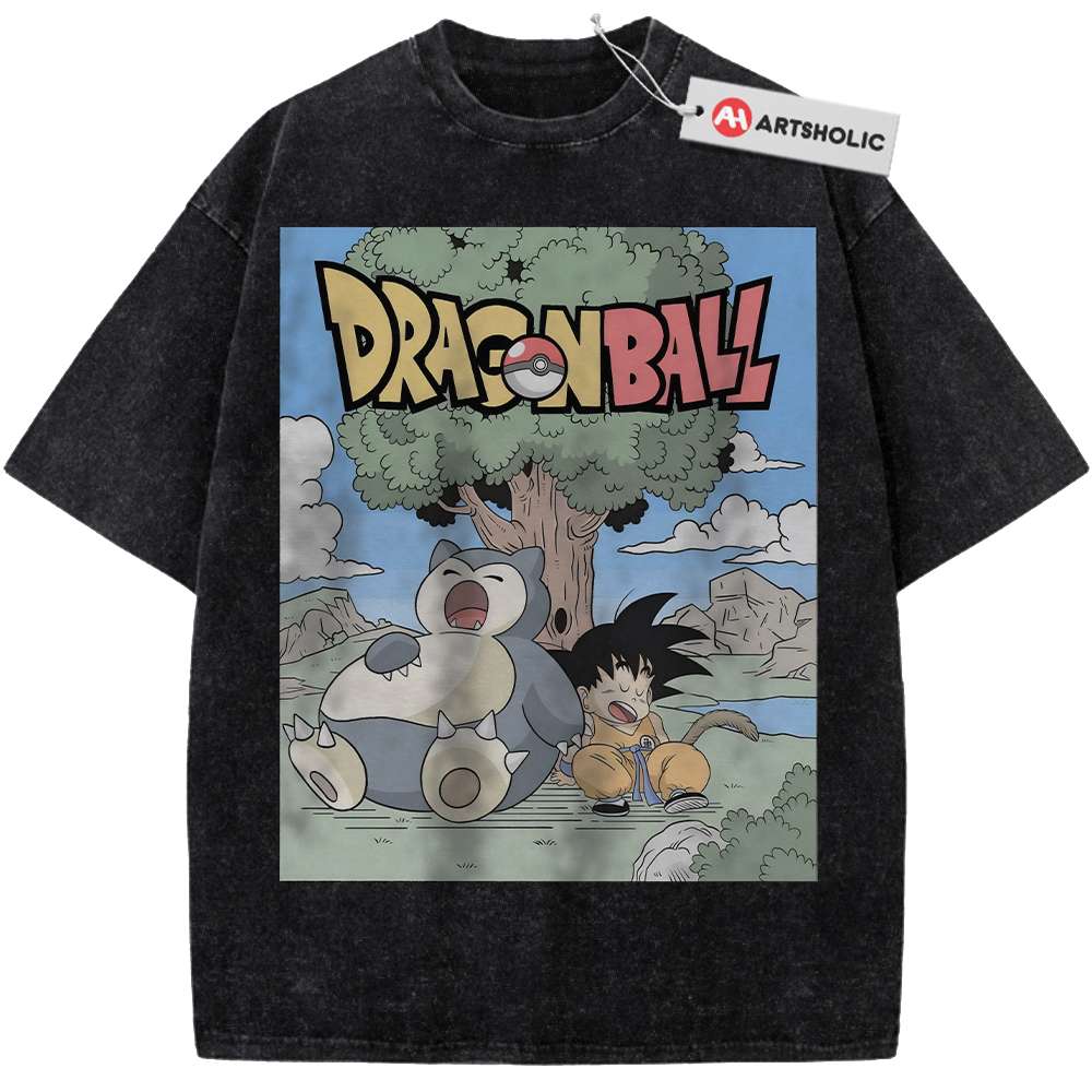 Alternative view of Snorlax Shirt, Son Goku Shirt, Dragon Ball Shirt, Pokemon shirt, Anime Shirt, Vintage T-Shirt