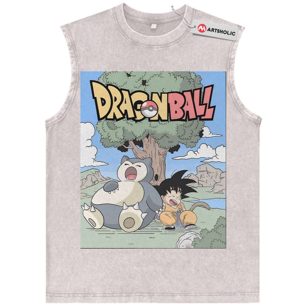 Alternative view of Snorlax Tank Top, Son Goku Tank Top, Dragon Ball Tank Top, Pokemon Tank Top, Anime Tank Top, Vintage Tank Top