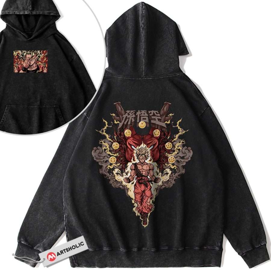 Alternative view of Son Goku Hoodie, Dragon Ball Z Hoodie, DBZ Hoodie, Anime Hoodie, Vintage Hoodie 2-Sided
