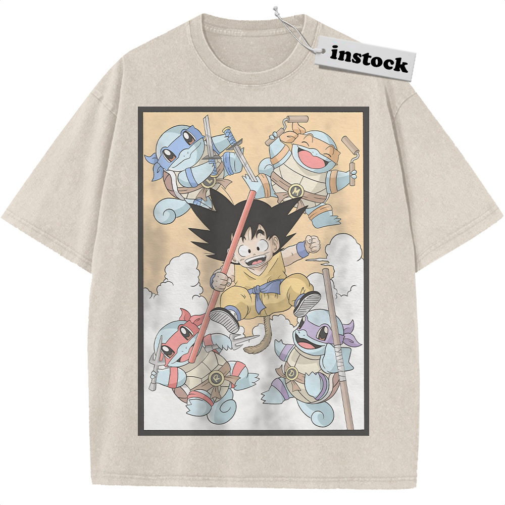 Son Goku Shirt, Squirtle Shirt, Dragon Ball x Pokemon Shirt, Anime Shirt, Vintage T-Shirt