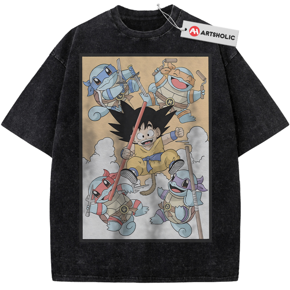 Alternative view of Son Goku Shirt, Squirtle Shirt, Dragon Ball x Pokemon Shirt, Anime Shirt, Vintage T-Shirt