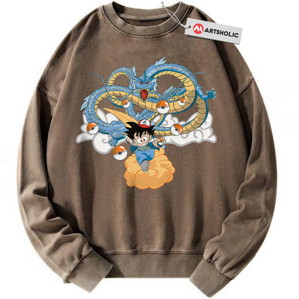 Alternative view of Son Goku Sweatshirt, Dragon Ball x Pokemon Sweatshirt, Anime Sweatshirt, Vintage Sweatshirt
