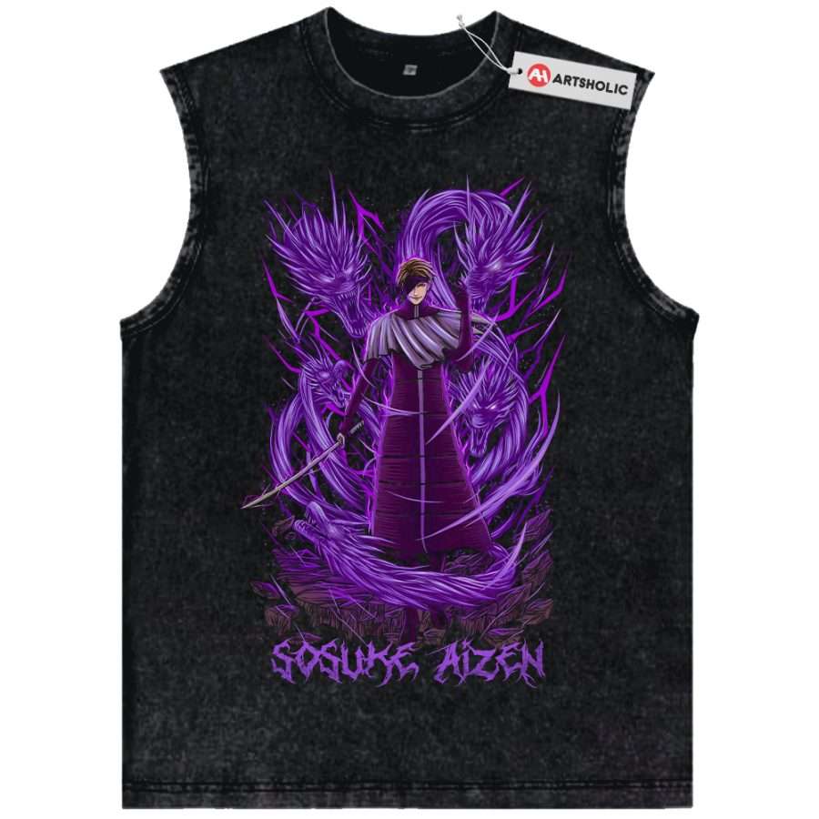 Alternative view of Sosuke Aizen Tank Top, Bleach Tank Top, Anime Tank Top, Vintage Tank Top