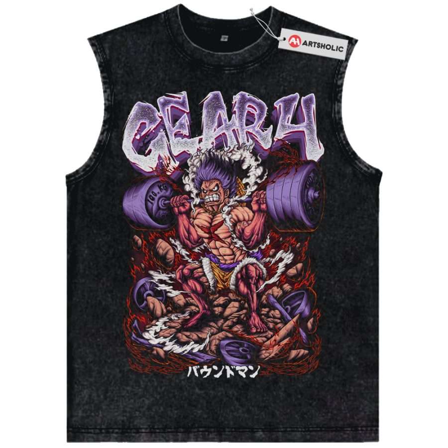Alternative view of Squat Gym Luffy Tank Top, One Piece Tank Top, Anime Tank Top, Vintage Tank Top
