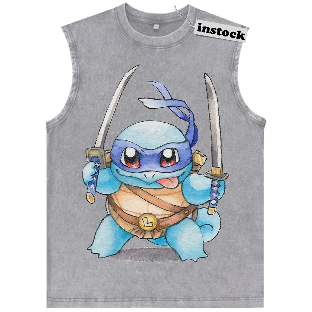 Squirtle x Leonardo Tank Top, Pokemon Tank Top, Anime Tank Top, Vintage Tank Top