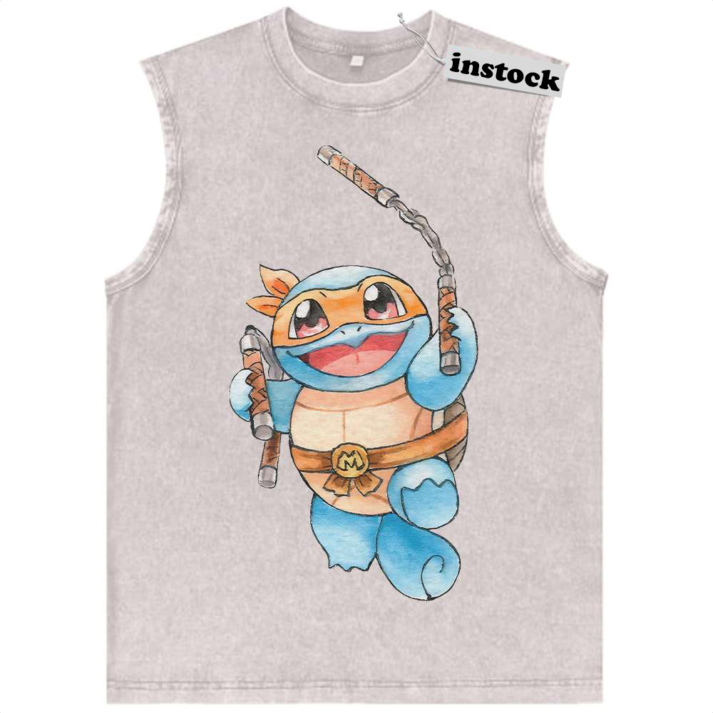 Squirtle x Michelangelo Tank Top, Tank Top, Pokemon Tank Top, Anime Tank Top, Vintage Tank Top