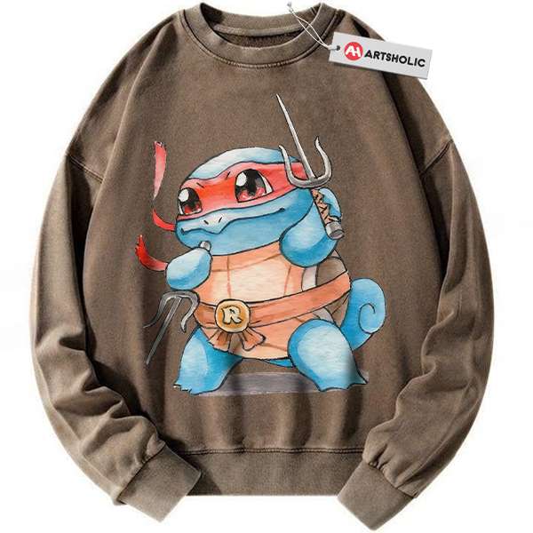 Alternative view of Squirtle x Raphael Sweatshirt, Pokemon Sweatshirt, Anime Sweatshirt, Vintage Sweater