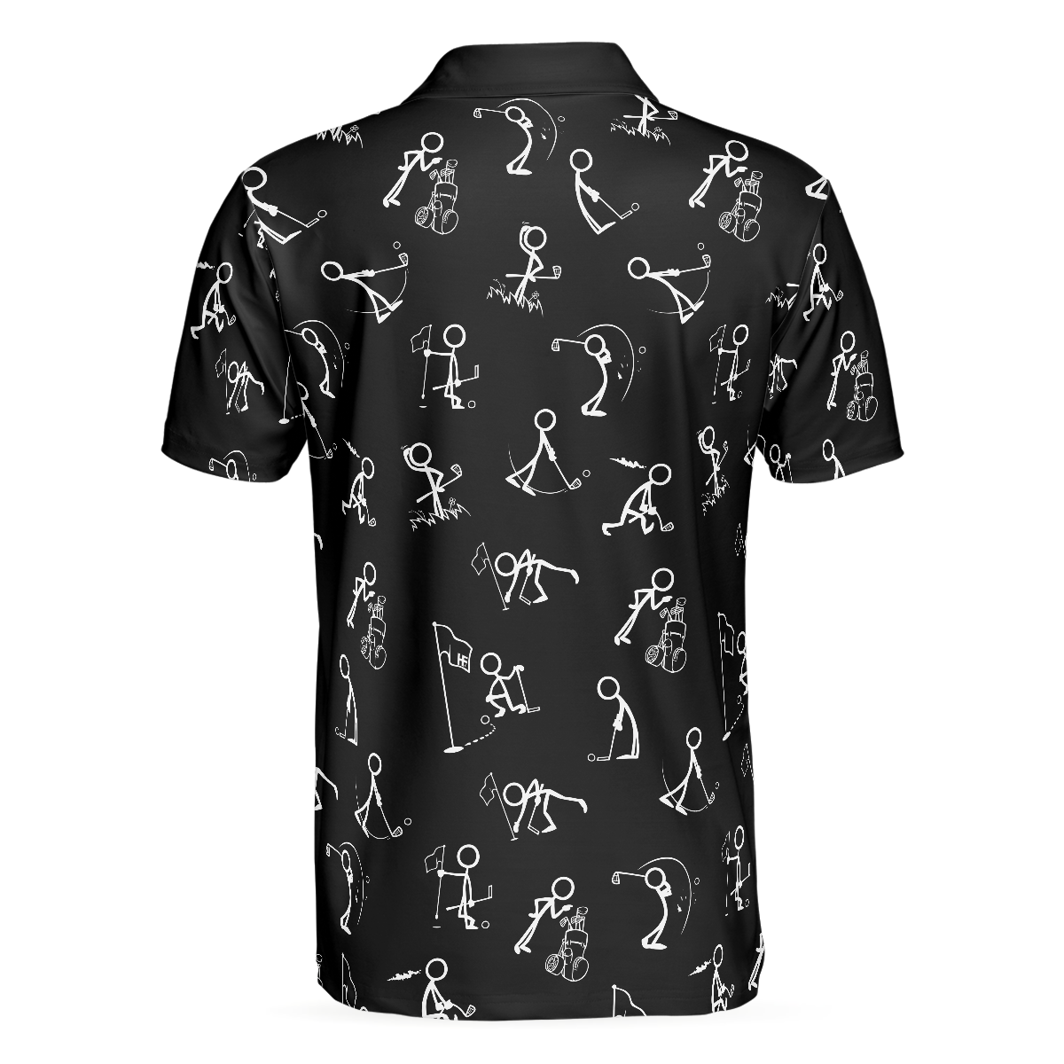 Alternative view of Stickfigures Playing Golf Short Sleeve Polo Shirt, Doodling Golfer Polo Shirt, Best Golf Shirt For Men