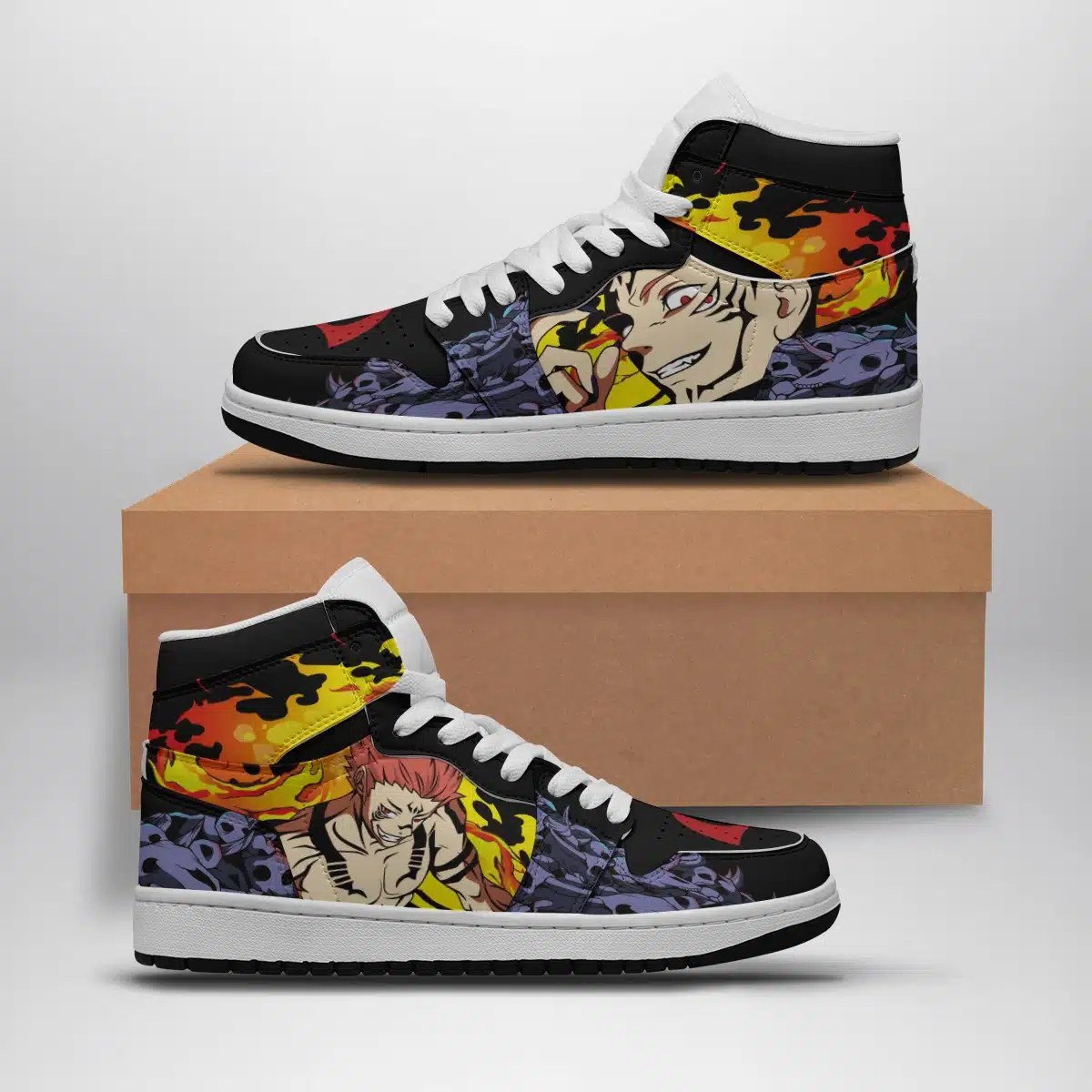 Sukuna King of Curses Basketball Shoes - Jujutsu Kaisen Shonen Mid Top Style Sneakers - Otaku Hall
