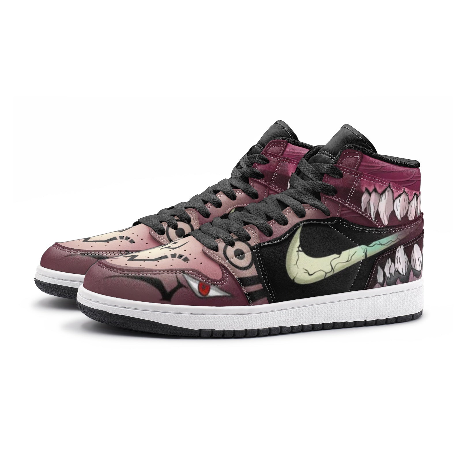 Alternative view of Sukuna Teeth Sorcery Fight V2 Custom Sneaker Mid 1 Basketball Shoes - Otaku Hall
