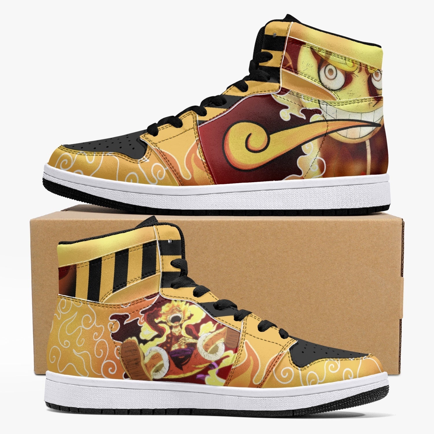 Sun God Luffy One Piece Custom Sneaker Mid 1 Basketball Shoes - Otaku Hall