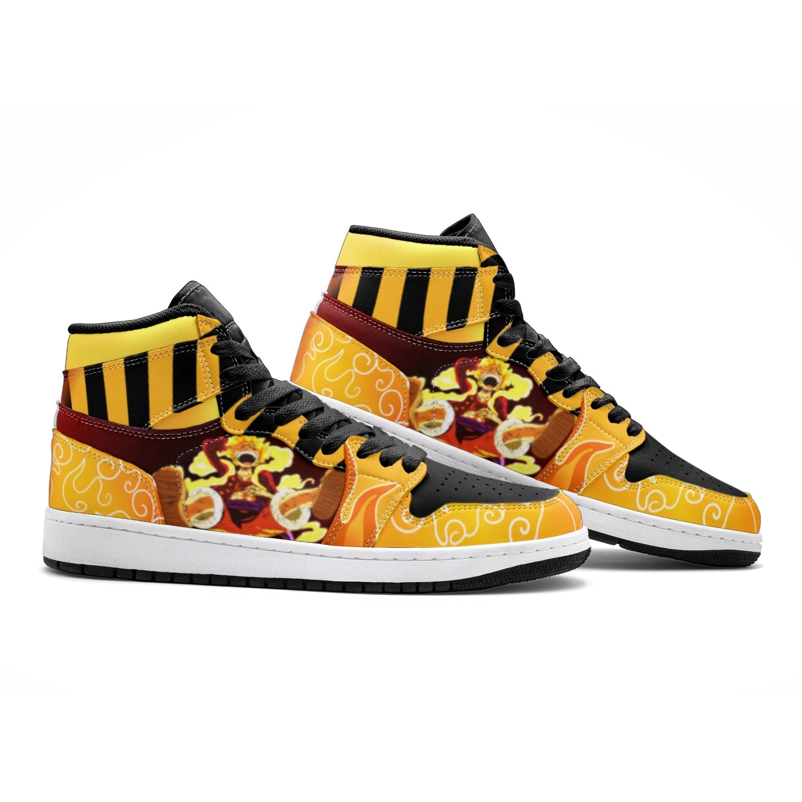 Alternative view of Sun God Luffy One Piece V2 Custom Sneaker Mid 1 Basketball Shoes - Otaku Hall