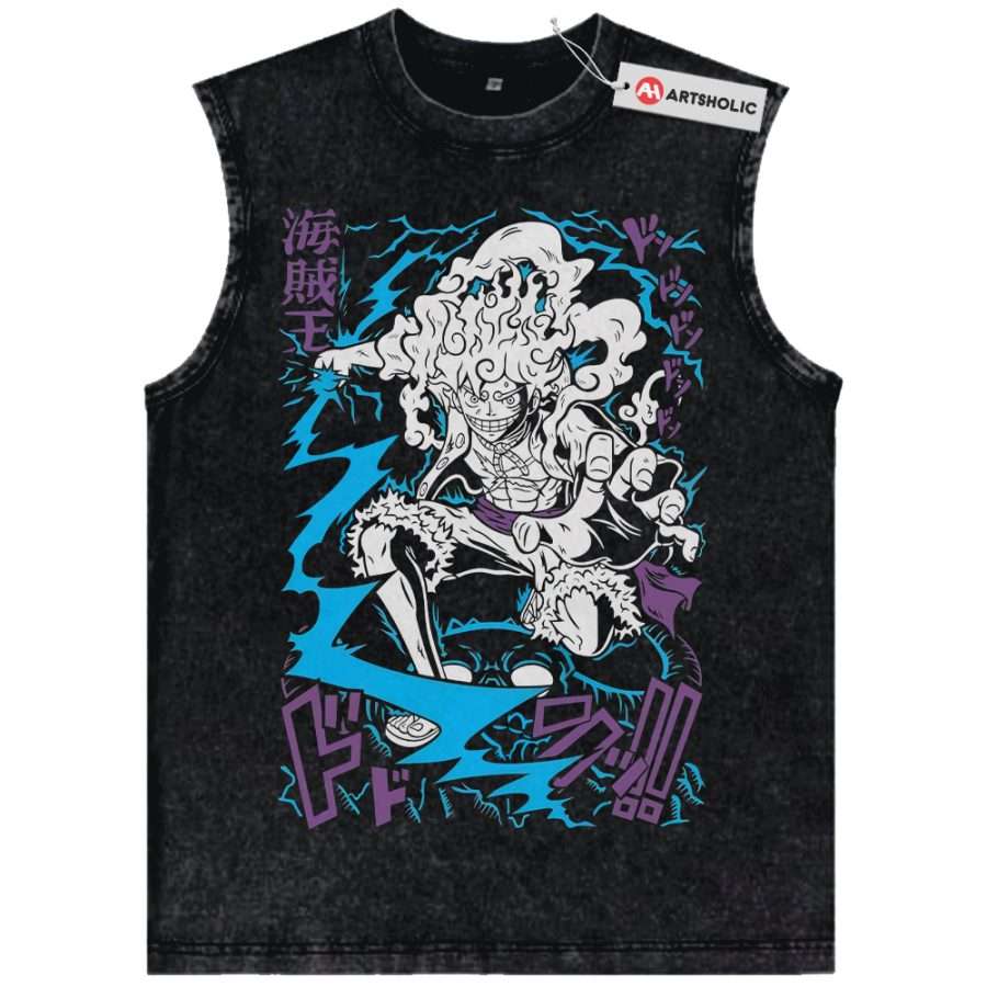 Alternative view of Sun God Nika - Monkey D Luffy Tank Top, One Piece Tank Top, Anime Tank Top, Vintage Tank Top