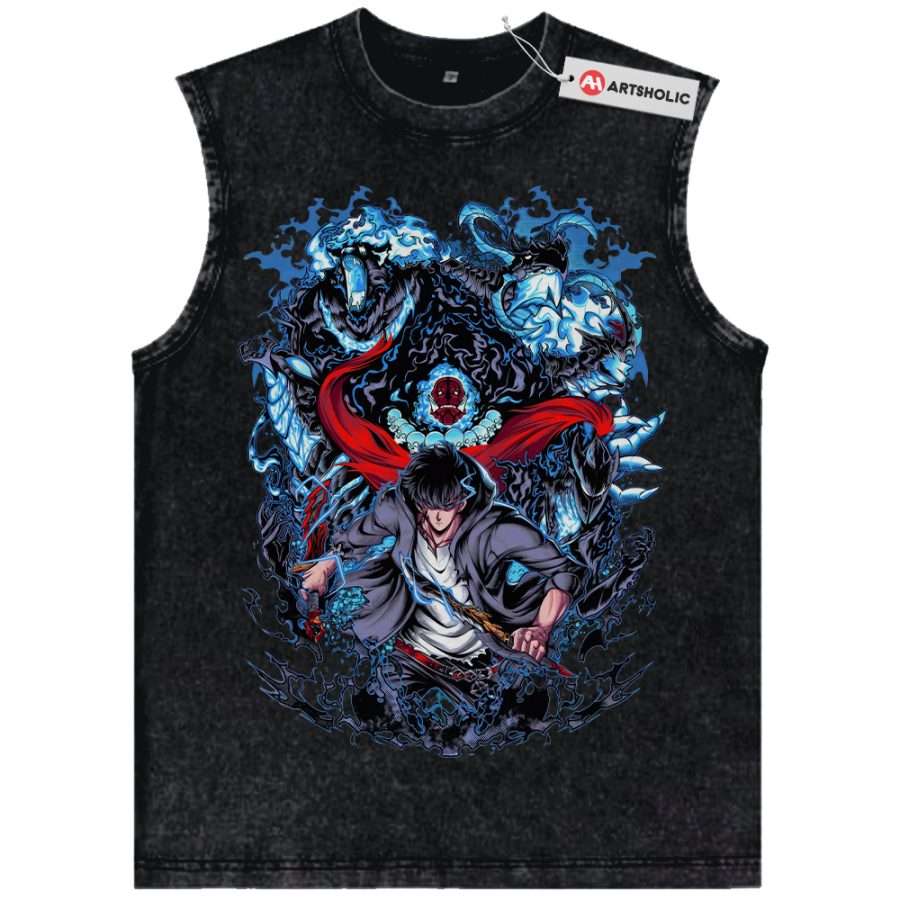 Alternative view of Sung Jinwoo Tank Top, Solo Leveling Tank Top, Anime Tank Top, Vintage Tank Top