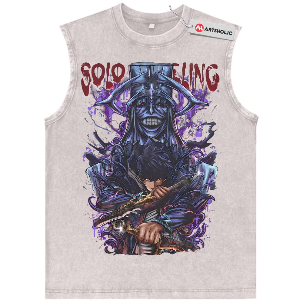 Alternative view of Sung Jinwoo Tank Top, Statue of God Tank Top, Solo Leveling Tank Top, Anime Tank Top, Vintage Tank Top