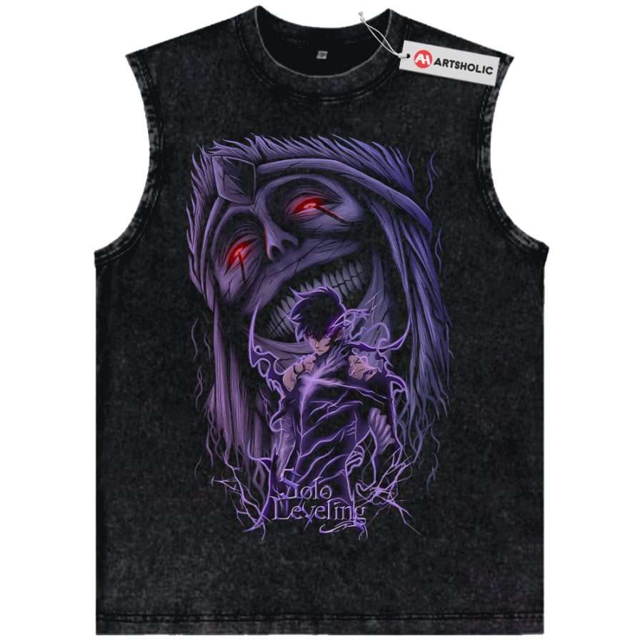 Alternative view of Sung Jinwoo vs Statue of God Tank Top, Solo Leveling Tank Top, Anime Tank Top, Vintage Tank Top