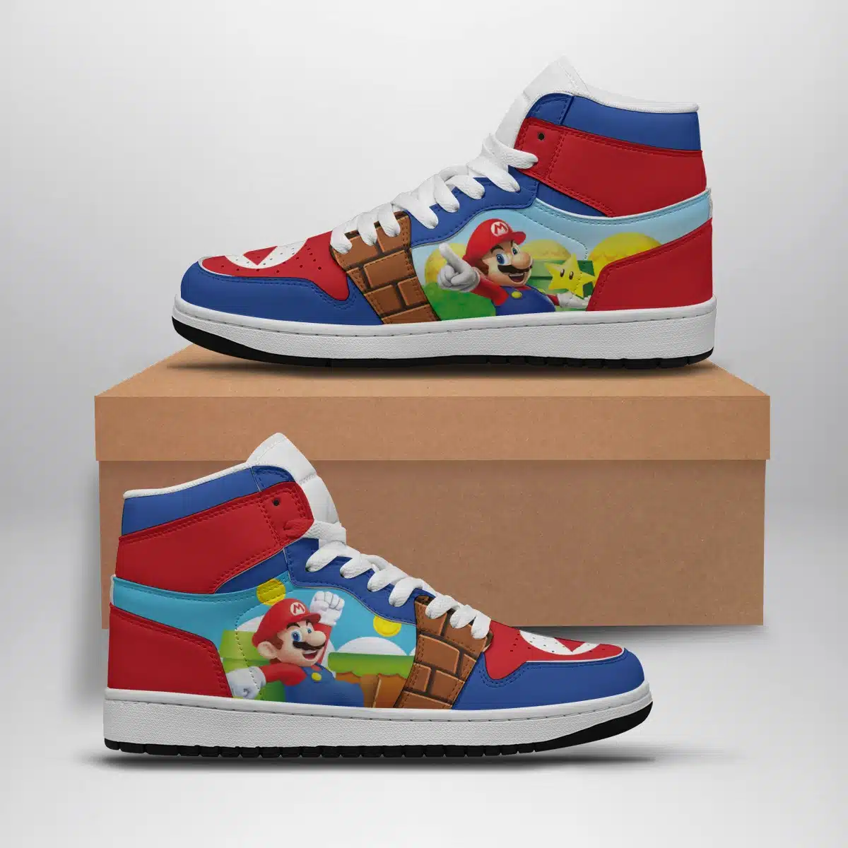 Super Mario Bros Shonen Custom Sneaker Mid 1 Basketball Shoes - Retro Video Game Sneakers for Gamers - Otaku Hall