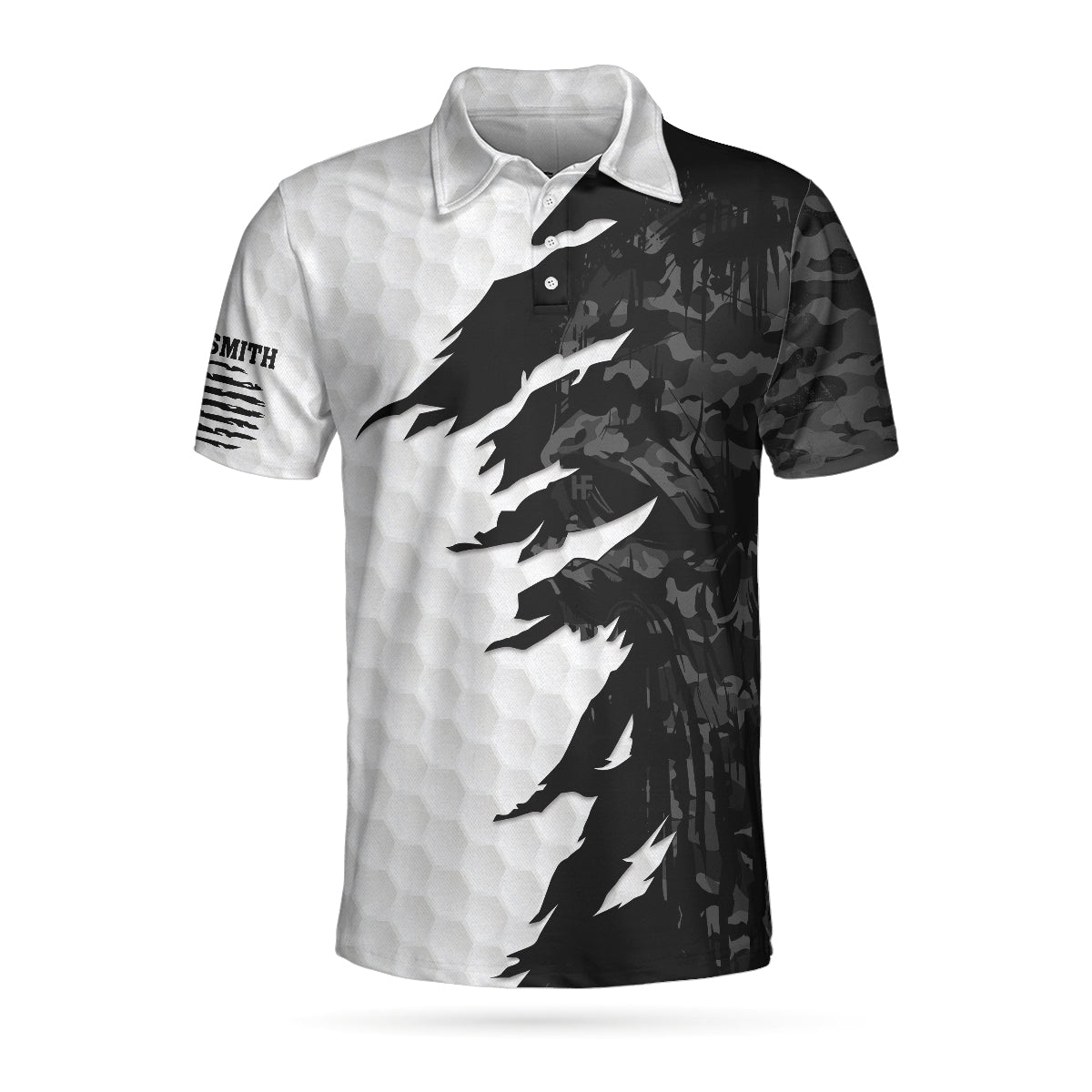 Alternative view of Swing Swear Drink Repeat Ripped Camouflage Skull Golf Custom Polo Shirt, Personalized Black And White Golf Shirt For Men