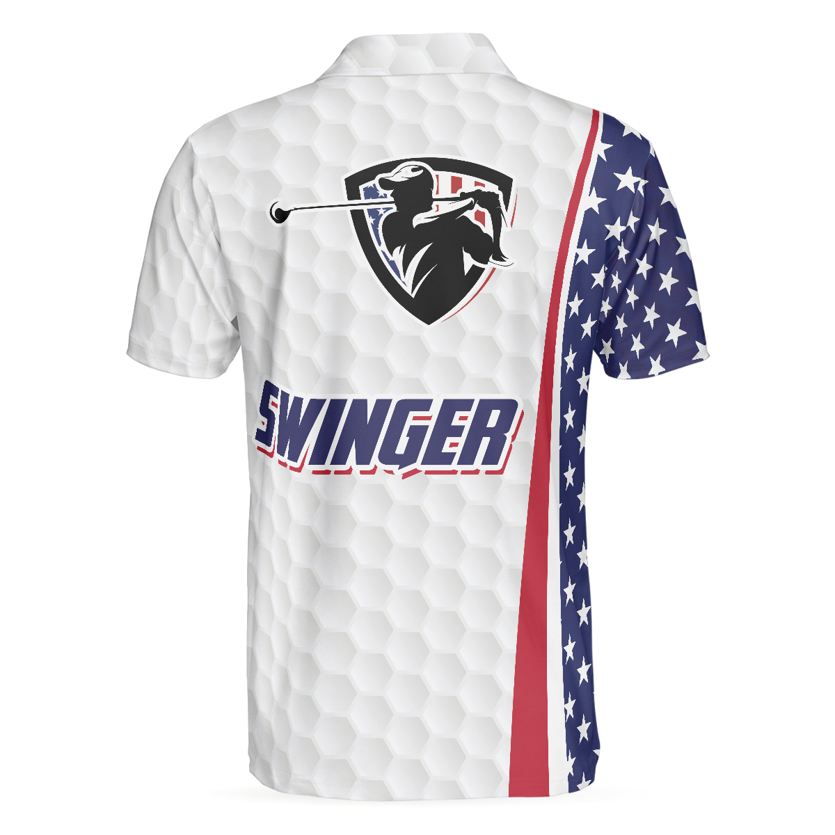 Alternative view of Swinger Skull Golf Polo Shirt, Golf Pattern American Flag Polo Shirt, Best Golf Shirt For Men