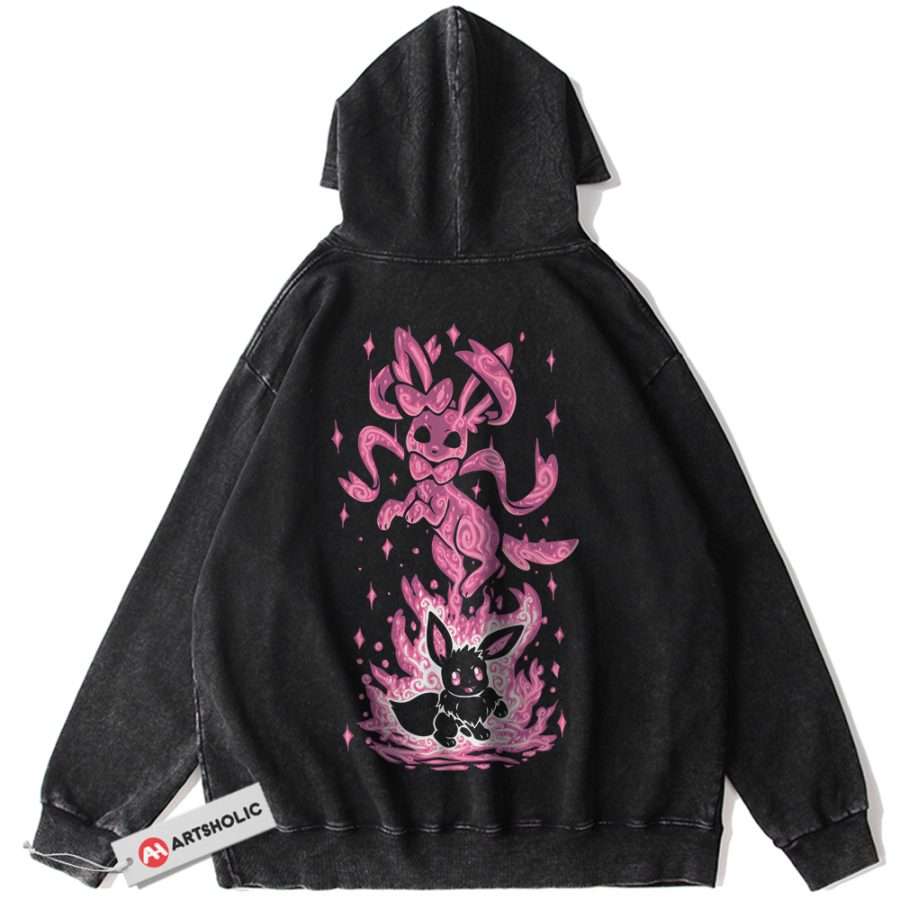 Alternative view of Sylveon Hoodie, Eevee Hoodie, Pokemon Hoodie, Anime Hoodie, Vintage Hoodie