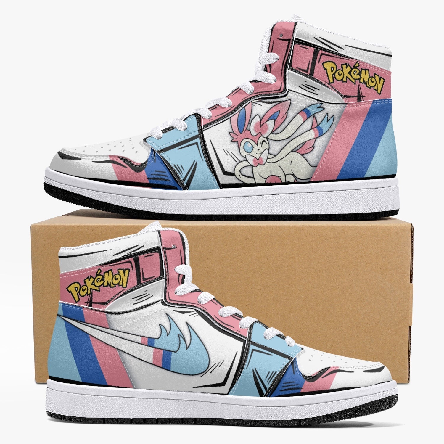 Alternative view of Sylveon Pokemon Custom Sneaker Mid 1 Basketball Shoes - Otaku Hall