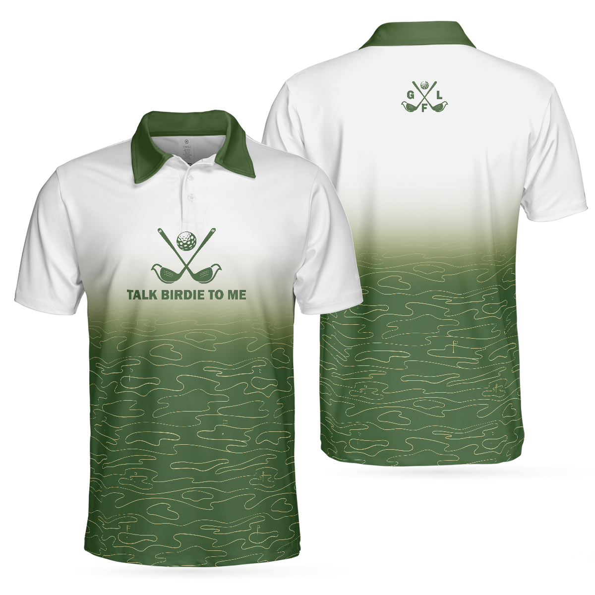 Talk Birdie To Me Golf Polo Shirt, White And Green Abstract Grass Pattern Golfing Polo Shirt, Best Golf Shirt For Men