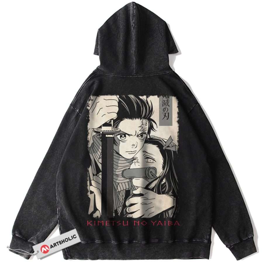 Alternative view of Tanjiro and Nezuko Hoodie, Demon Slayer Hoodie, Anime Hoodie, Vintage Hoodie