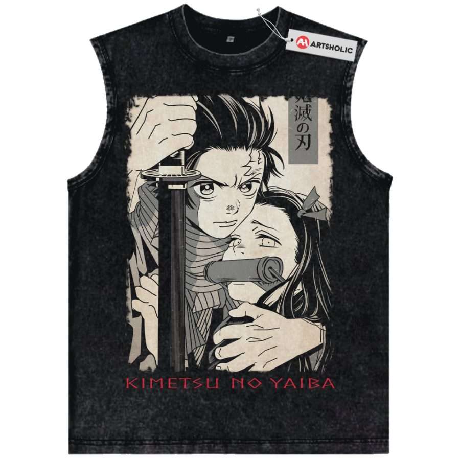 Alternative view of Tanjiro and Nezuko Tank Top, Demon Slayer Tank Top, Anime Tank Top, Vintage Tank Top