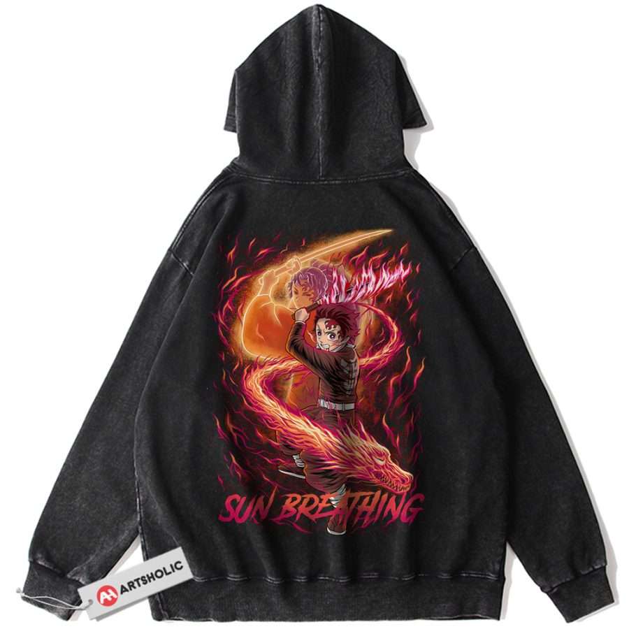 Alternative view of Tanjiro Kamado Hoodie, Demon Slayer Hoodie, Anime Hoodie, Vintage Hoodie