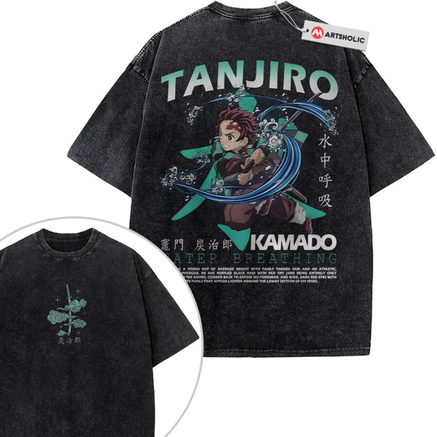 Alternative view of Tanjiro Kamado Shirt, Demon Slayer Shirt, Anime Shirt, Vintage T-Shirt 2-Sided