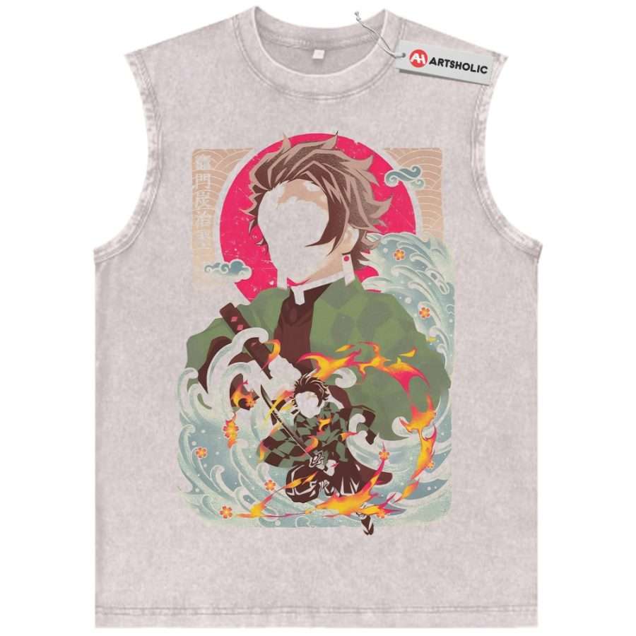 Alternative view of Tanjiro Kamado Tank Top, Demon Slayer Tank Top, Anime Tank Top, Vintage Tank Top
