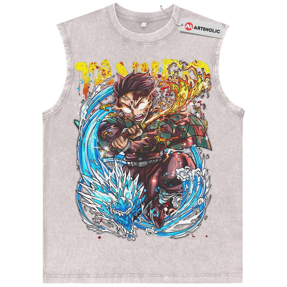 Alternative view of Tanjiro Kamado Tank Top, Demon Slayer Tank Top, Anime Tank Top, Vintage Tank Top