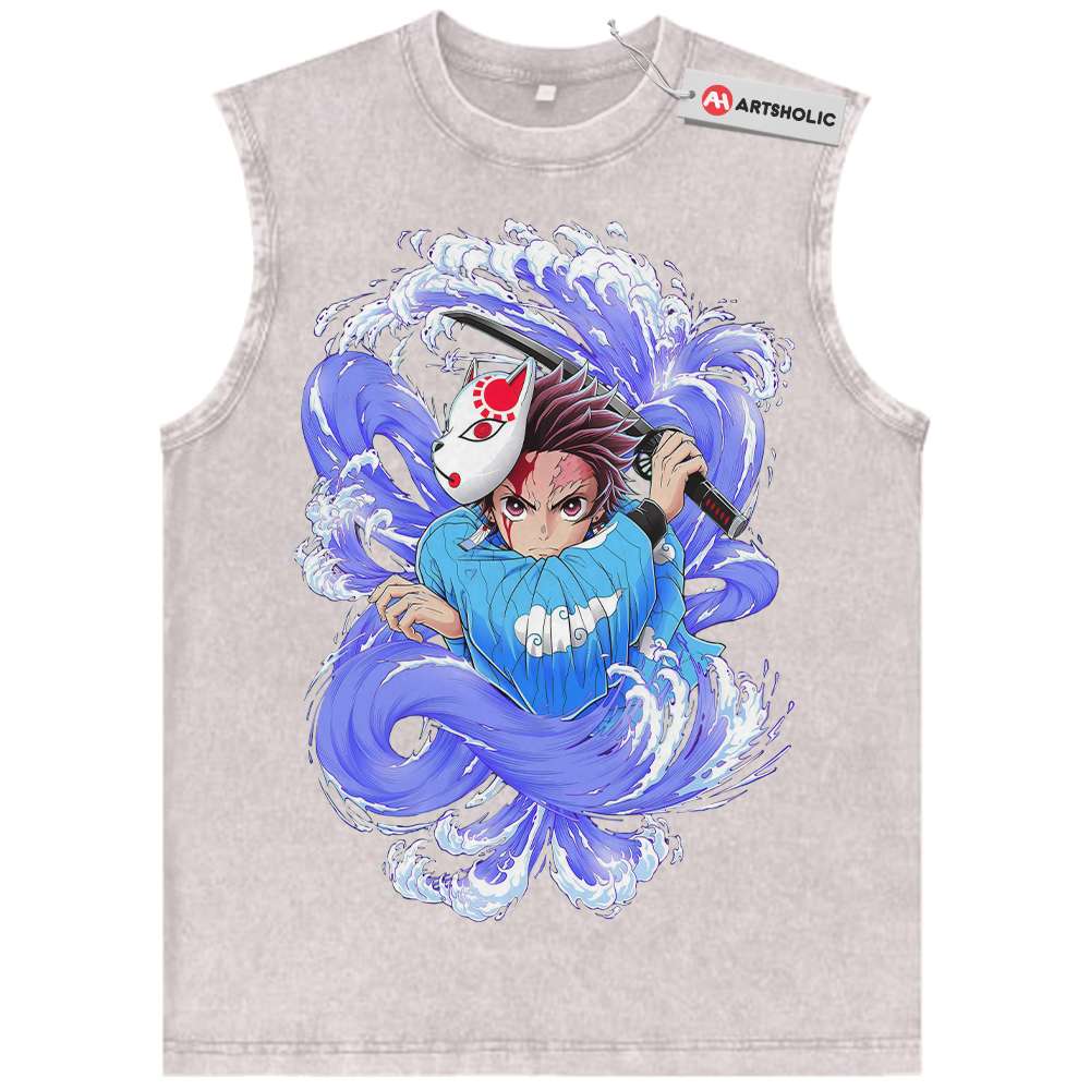 Alternative view of Tanjiro Kamado Tank Top, Demon Slayer Tank Top, Anime Tank Top, Vintage Tank Top